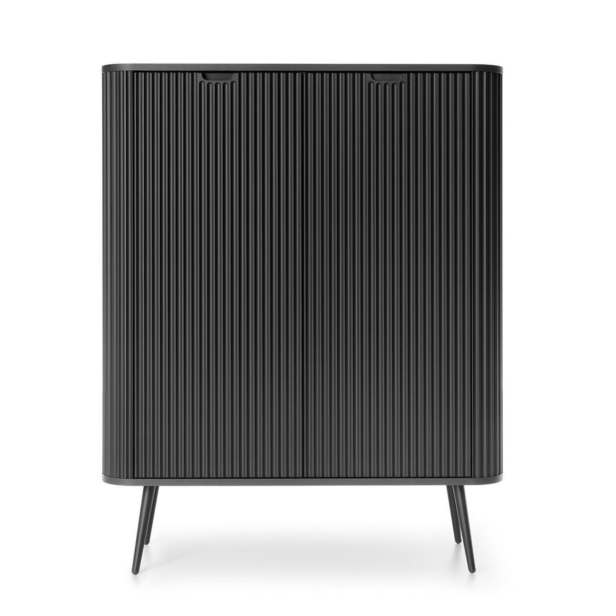 HIGHBOARD Zova Schwarz, Schwarze Beine, Hochkommode - Schwarz, Holzwerkstoff/Metall (103/129/39cm) - Bettso