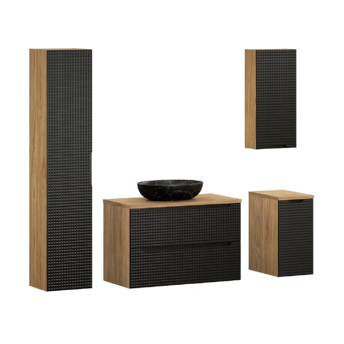 BADMÖBEL-SET 7 Teile - Luxor Black L BM106 in Schwarz / Geölte Eiche - Eichefarben/Schwarz, Holz (90/170/46cm)