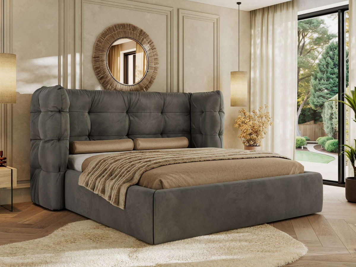 POLSTERBETT FLONELLE CLASSIC 180/200 - Dunkelgrau Velvet - Schaum-Matratze - Dunkelgrau, Textil (180/200cm) - MKS