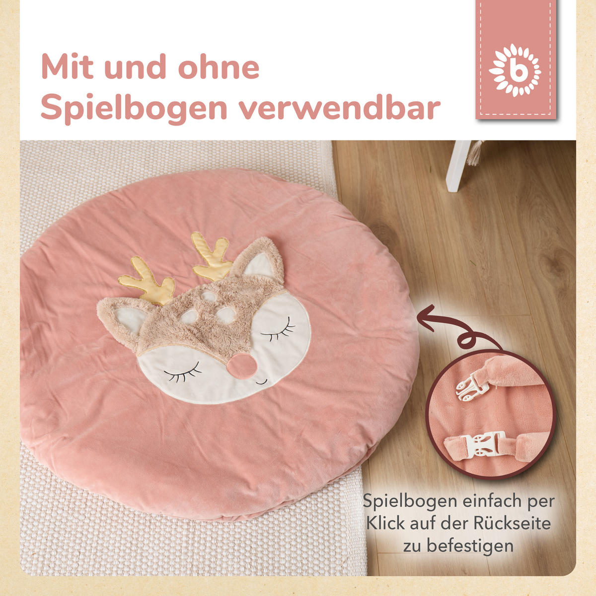 SPIELDECKE mit Activitybogen Reh Ella - Rosa, Textil (90/90cm) - Bieco Spielwaren