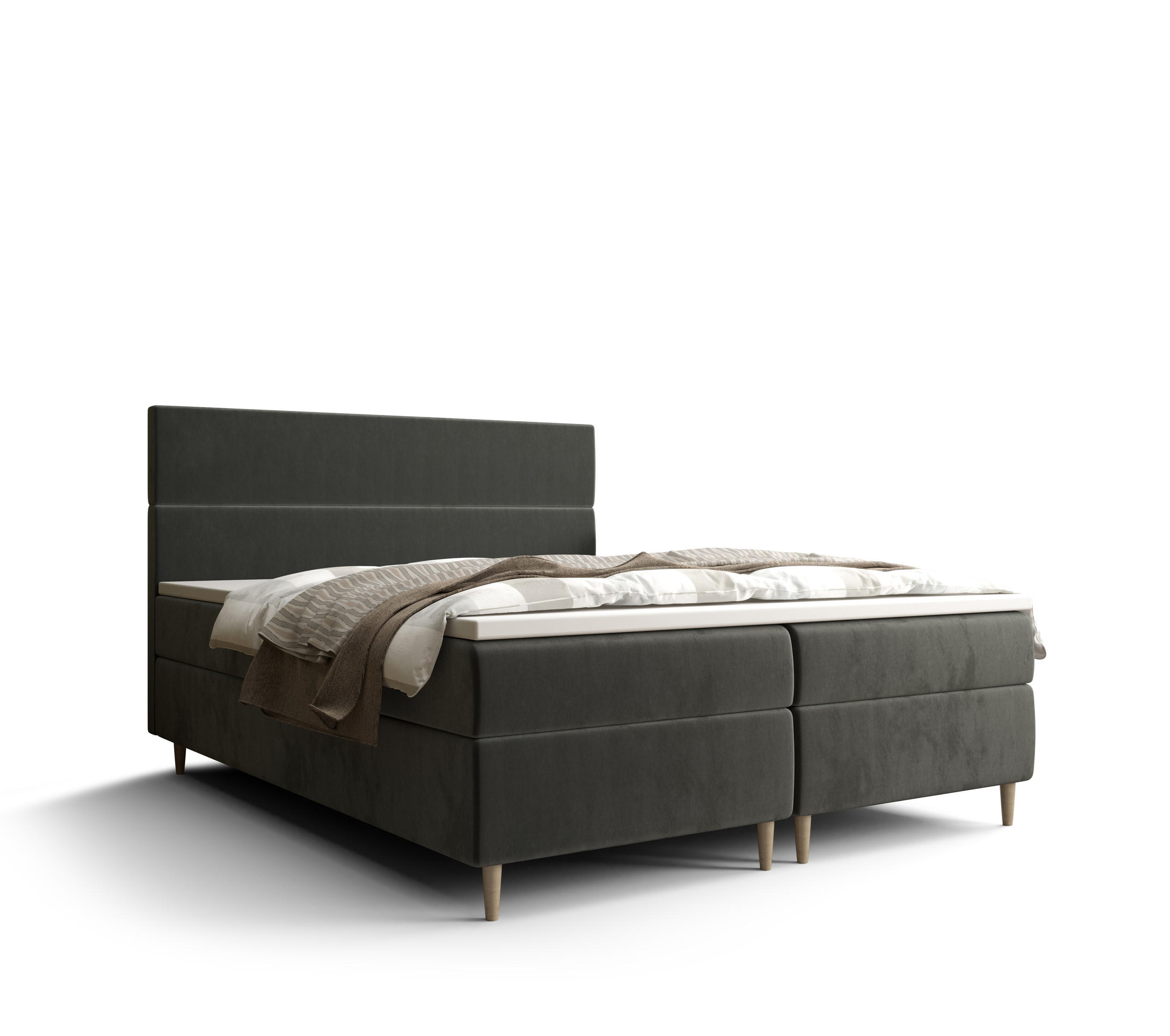 BOXBETT FLO mit Matratze H3, Bonell und Topper 140x200 Itaka 27 - Grau, Holz/Textil (140/200cm) - Bedante