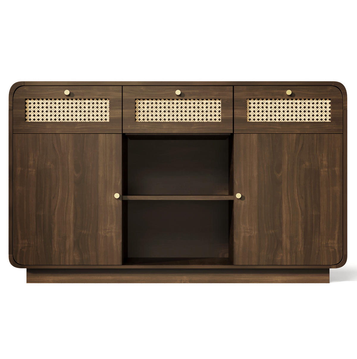 SIDEBOARD 120/40/85 cm in Nussbaum mit Rattanfronten, 3 Schubladen und 2 Türen - Walnussfarben, Holzwerkstoff (120/85/40cm) - Flora Grace