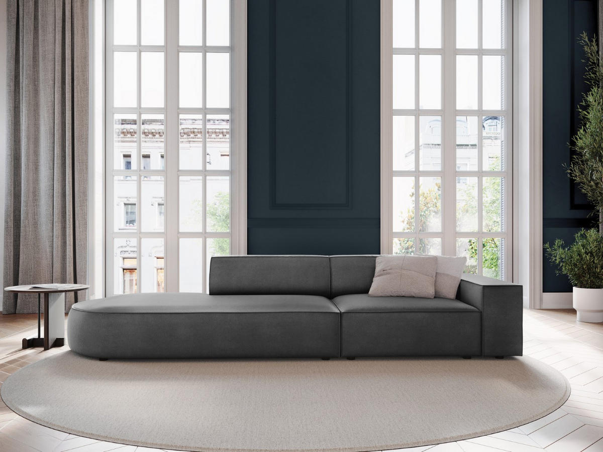 LINKES-SOFA Jodie aus Samt grau 3 Sitzplätze - Grau, Textil (262/70/102cm) - Micadoni