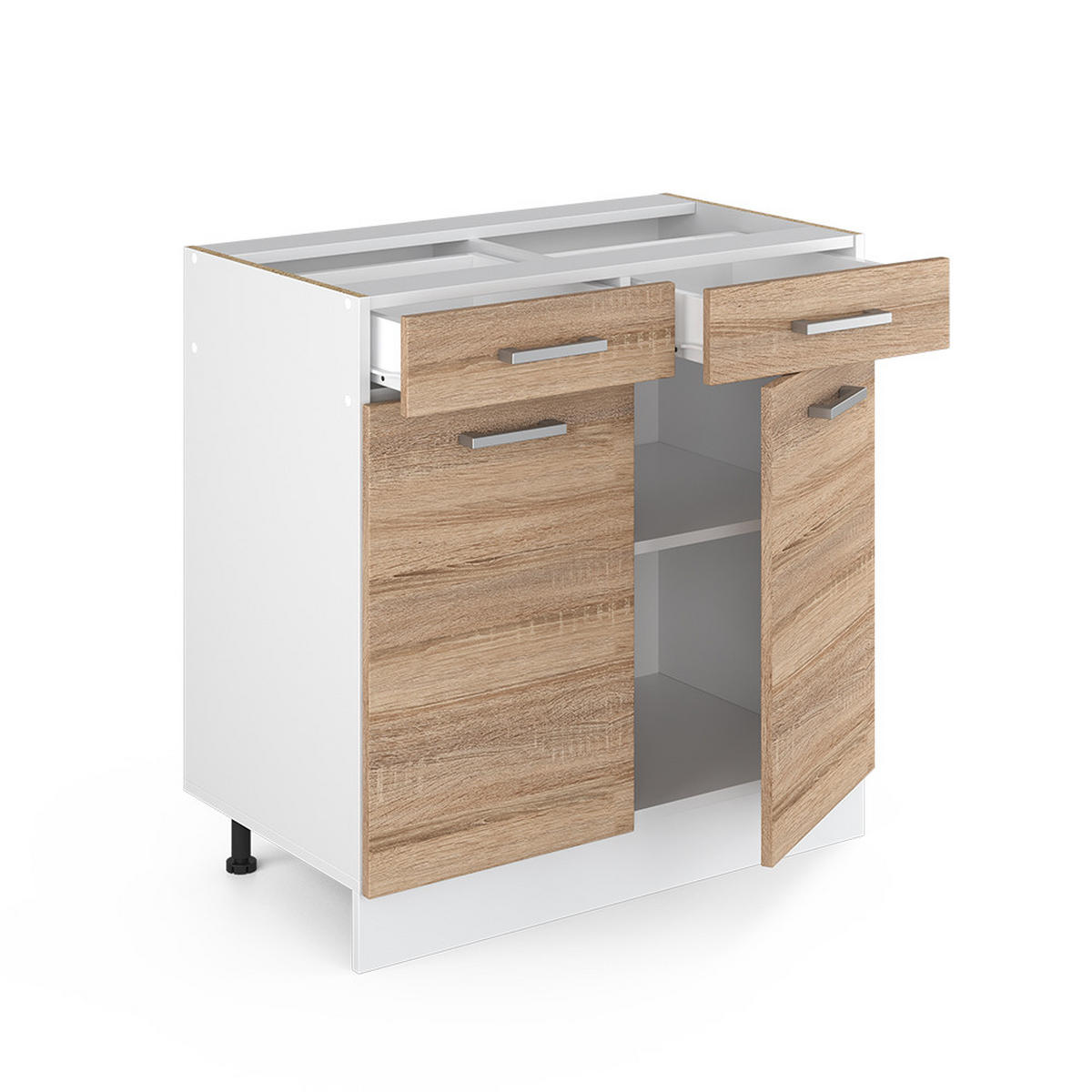 UNTERSCHRANK R-Line Sonoma 80 cm mit Schubladen und Türen, ohne AP - Weiß/Sonoma Eiche, Holzwerkstoff (80/81.6/46cm) - Vicco