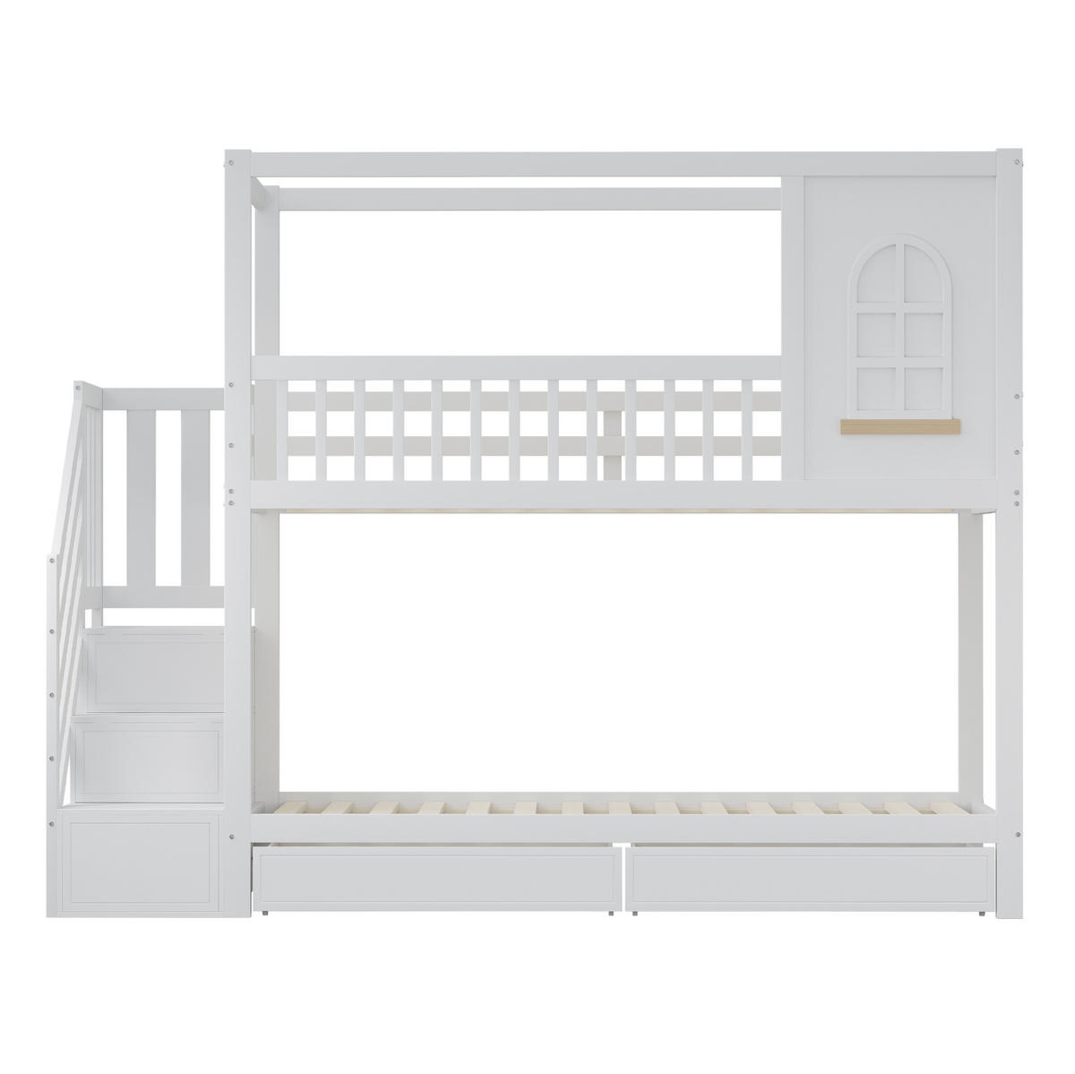 ETAGENBETT 90/200 cm Weiß mit Sicherheitszaun und Stauraum - Weiß, Holz (90/200cm) - OKWISH