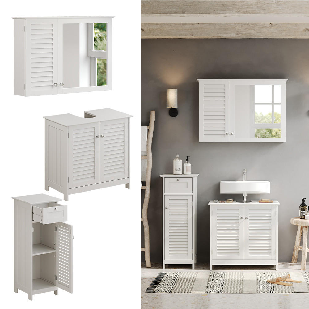 BADMÖBEL-SET Riad Weiß 3 Teile, Option 4 - Weiß, Holzwerkstoff (60/58/35cm) - Vicco