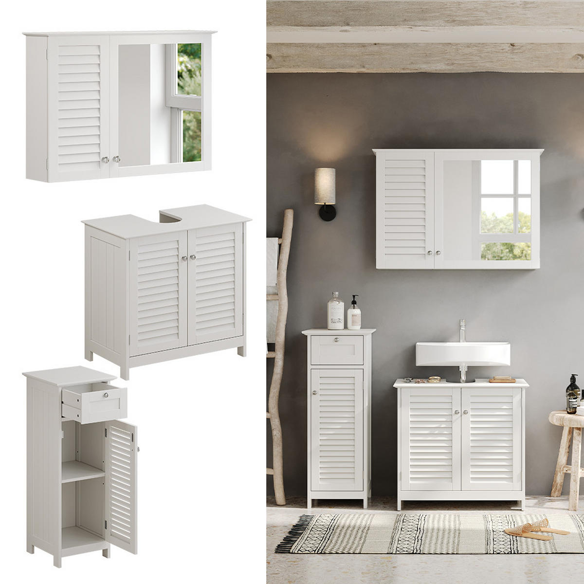 BADMÖBEL-SET Riad Weiß 3 Teile, Option 4 - Weiß, Holzwerkstoff (60/58/35cm) - Vicco