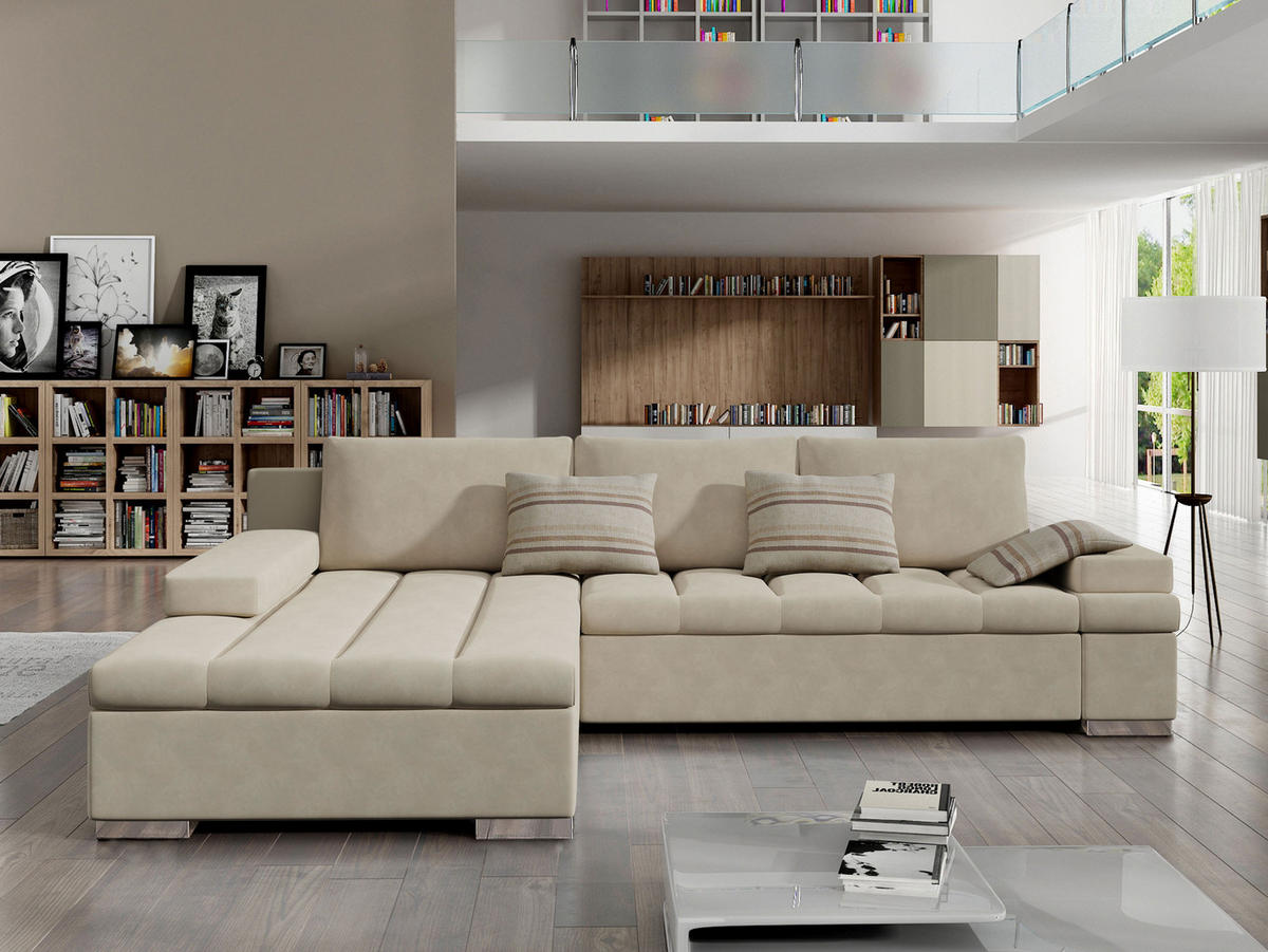 ECKSOFA Bangkok, Seite: Links - Beige/Silberfarben, Holz/Textil (310/175cm) - MIRJAN24
