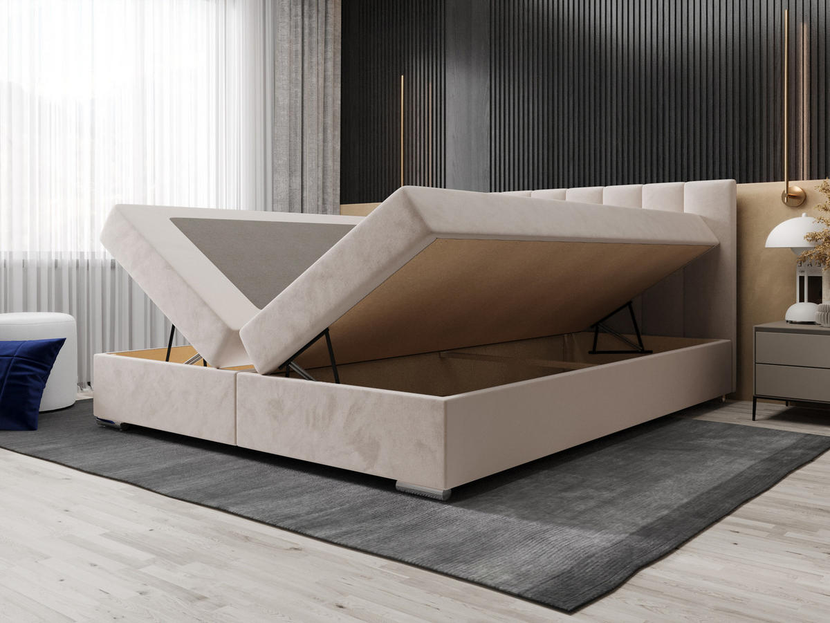 BOXBETT ZILANO 2 mit Matratze H3 und Topper 140x200 Itaka 16 - Creme, Holz/Textil (140/200cm) - Bedante