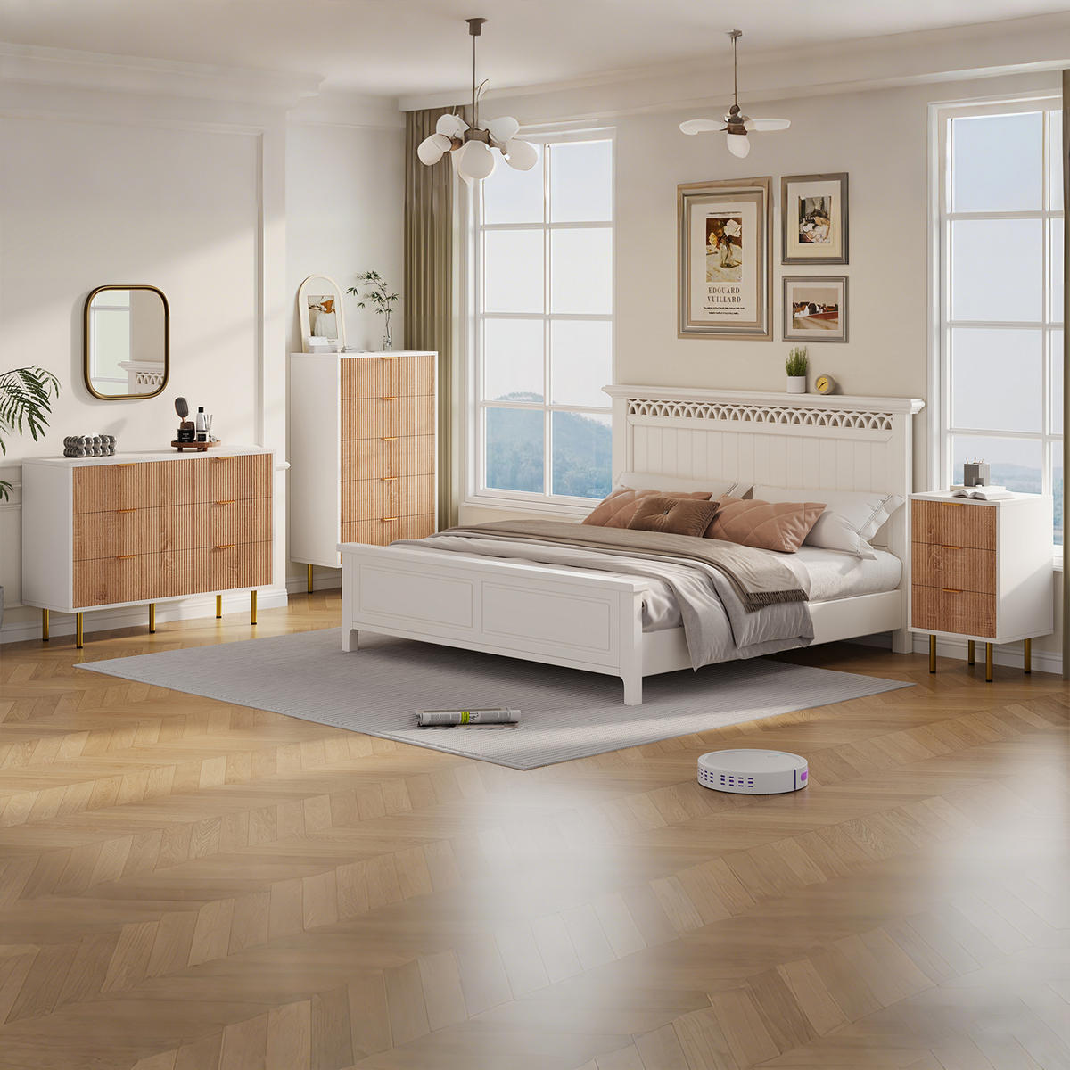 NACHTTISCH 2er Set 3 Schubladen Holz weiß Holzoptik - Weiß, Holz (40/65/40cm) - LEBENLANG