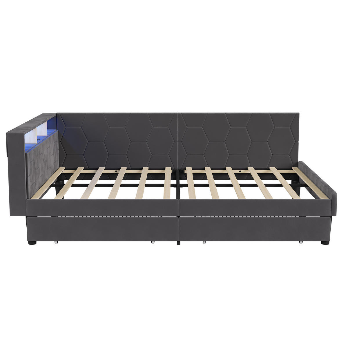 POLSTERBETT 140x200 cm Tagesbett mit 2 Schubladen, LED & USB, Doppelbett mit Kopfteil Stauraum, Grau - Grau, Metall (140/200cm) - EuroLiving