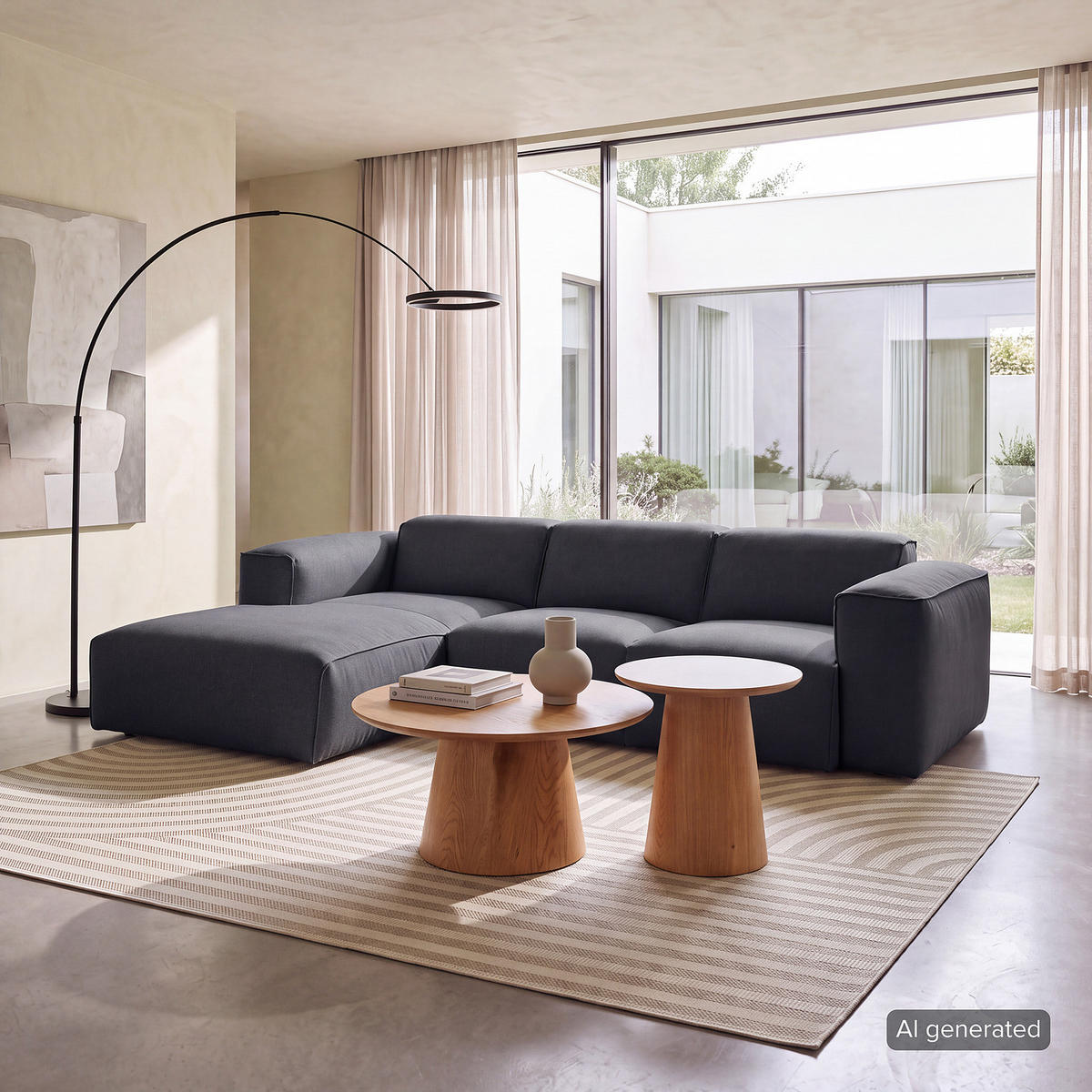 3-SITZER ECKSOFA mit Longchair - Schwarz/Grau, Kunststoff/Textil (251/173cm) - home24