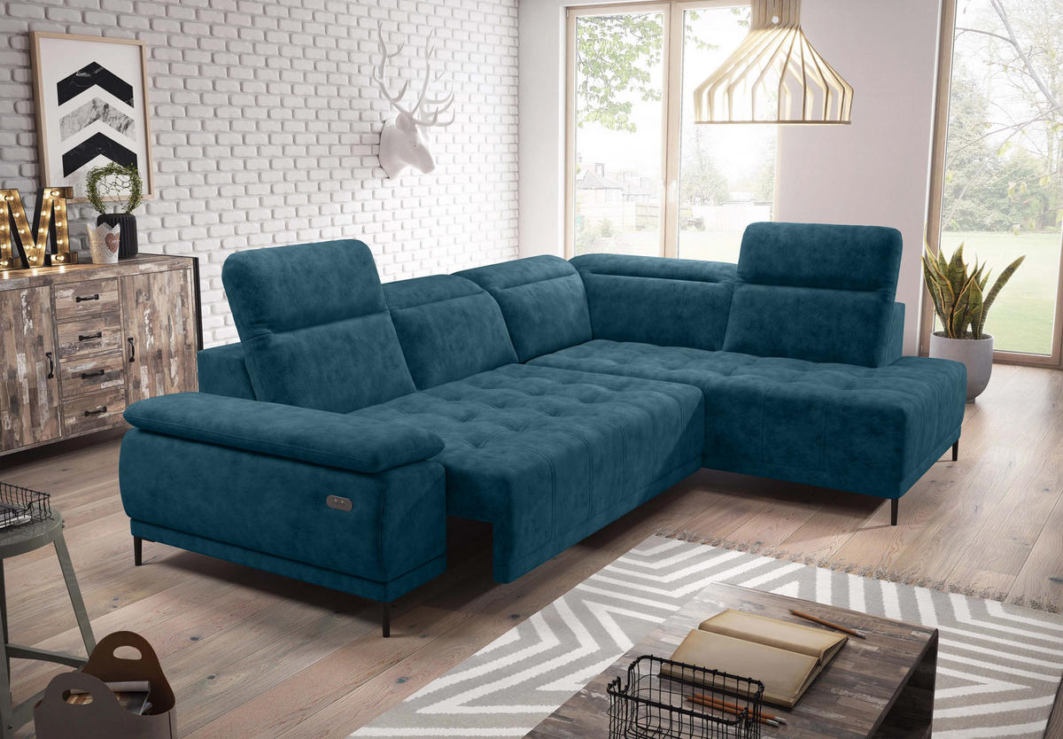 ECKSOFA FOCUS XL L-förmig Konfiguration freistehend RECHTS 352x204x98cm Blue - Blau, Holz/Textil (352/204cm) - DomoHome