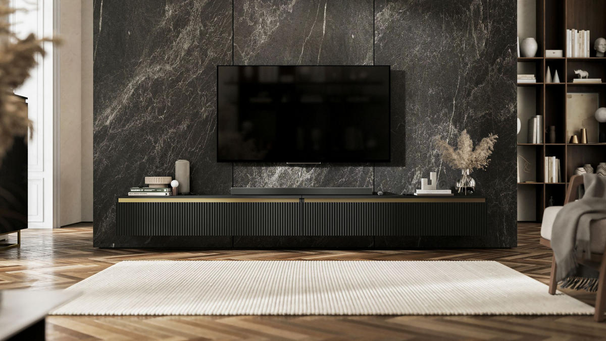 TV-LOWBOARD 2-er Set Selene Schwarz Matt Glamour 140 cm - Schwarz, Holzwerkstoff (280/30/35cm) - Meble Lindner