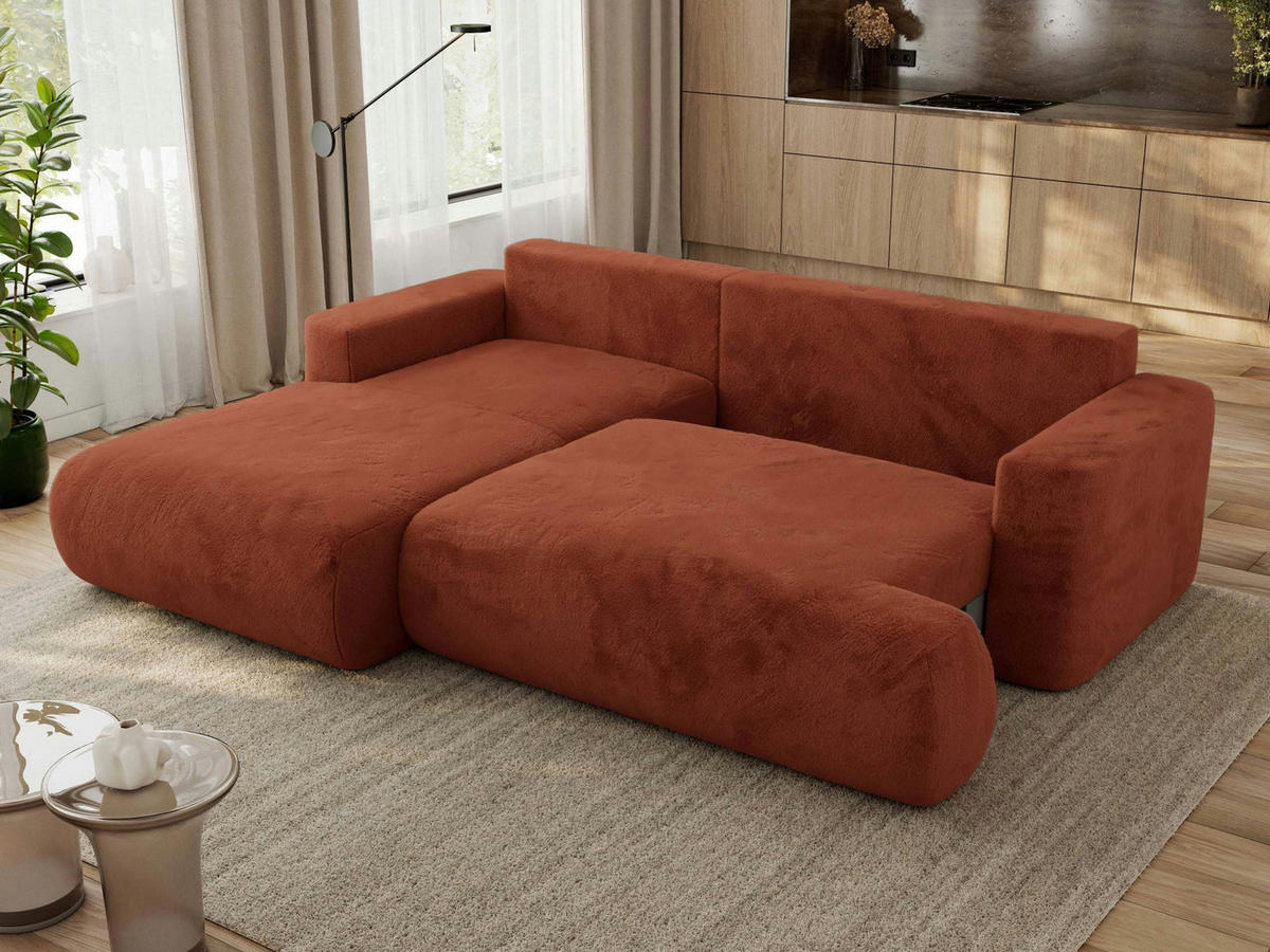 ECKSOFA OVO L Orange Plüsch - Links Seite - Schwarz/Orange, Kunststoff/Textil (271/195cm) - MKS
