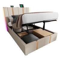 POLSTERBETT 90/200 cm in Beige mit Bettkasten, LED, USB und Type-C Leinen - Beige, Holzwerkstoff/Textil (90/200cm) - STILVORA