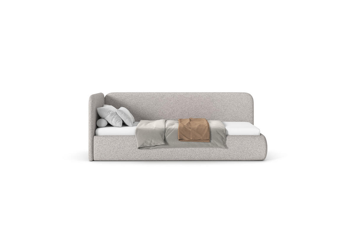 POLSTERBETT BAO mit Bettkasten, Einzelbett, links - 90x200 cm - Naturfarben/Grau, Holz/Textil (90/200cm) - mybed.