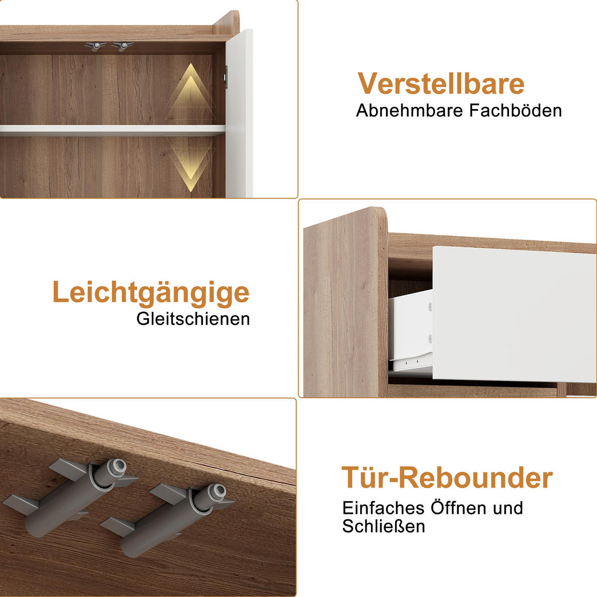 SIDEBOARD in Schwarz Schuhschrank mit 4 Türen und 1 Schubladen für Esszimmer, Wohnzimmer oder Küche, B120/T35/H99cm - Weiß/Naturfarben, Holzwerkstoff/Metall (120/99/35cm) - STILVORA