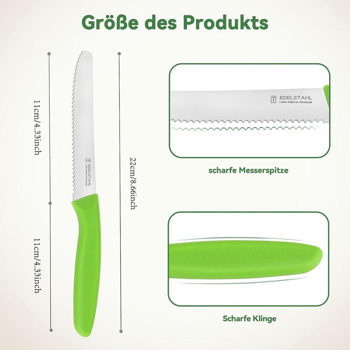 GEMÜSEMESSER-SET 6-teilig Rostfreier Stahl Bunt - Grau, Metall (22.5cm)