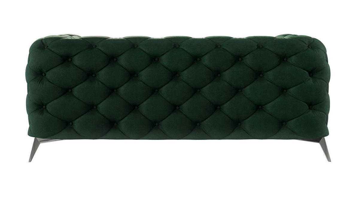 CHESTERFIELD-SOFA 2-Sitzer Laura Flasche Grün Samt - Smaragdgrün/Silberfarben, Holz/Textil (185/75/100cm) - S-Style Möbel