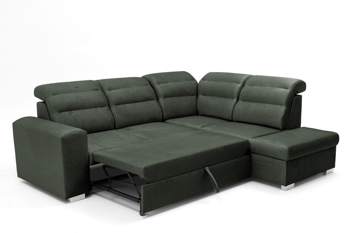 ECKSOFA CLOUD L Rechts mit Schlaffunktion 120x190 Velours Dunkelgrün - Chromfarben/Dunkelgrün, Holz/Kunststoff (260/202cm) - Muffo