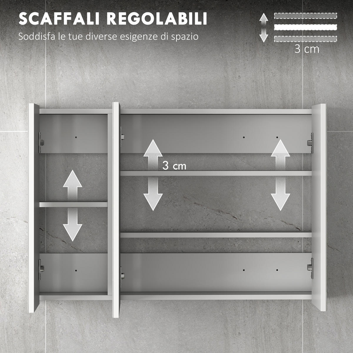BADEZIMMER-WANDSCHRANK mit 3 Spiegeltüren und verstellbaren Holzregalböden, 90 x 13,5 x 60 cm ,Weiß - Weiß, Glas (90/60/13.5cm) - Vallsero