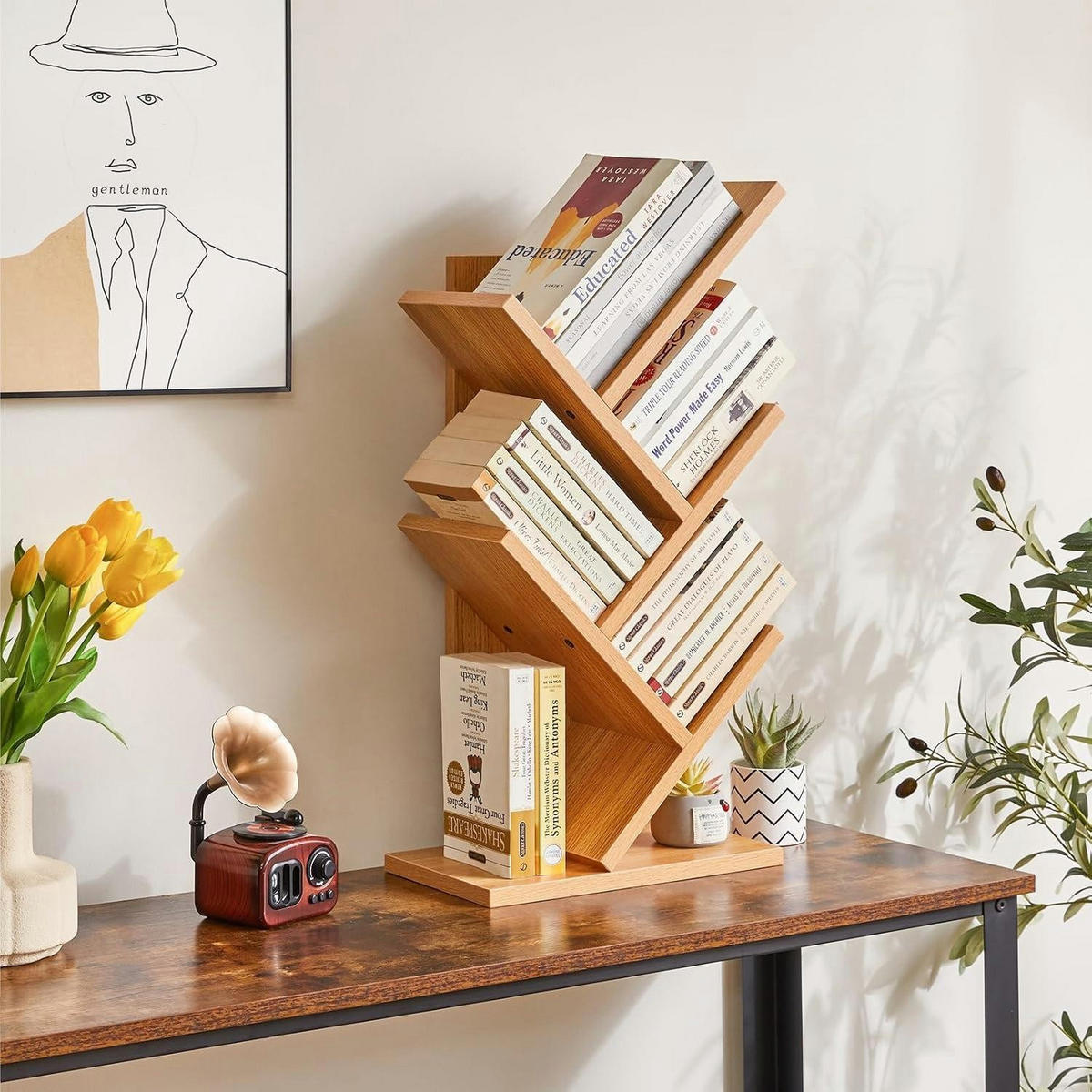 BÜCHERREGAL Baumform 4 Ebenen Naturfarben 60 cm - Braun, Holzwerkstoff (17/60/30cm)