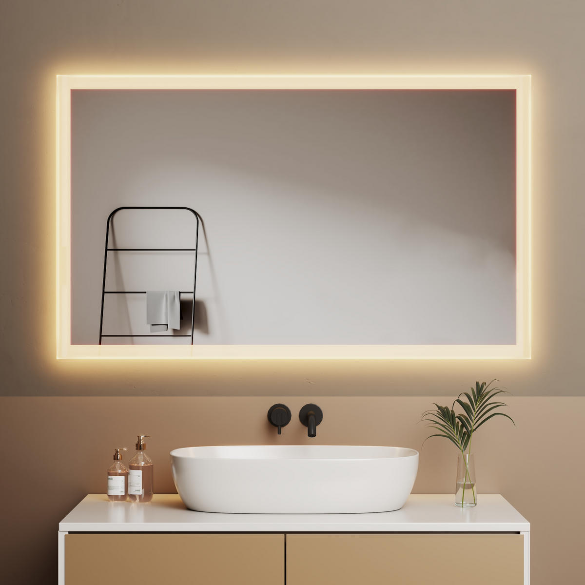 BADSPIEGEL mit Beleuchtung 100/60/3,5 cm - Weiß, Glas (60/3.5/100cm) - EMKE