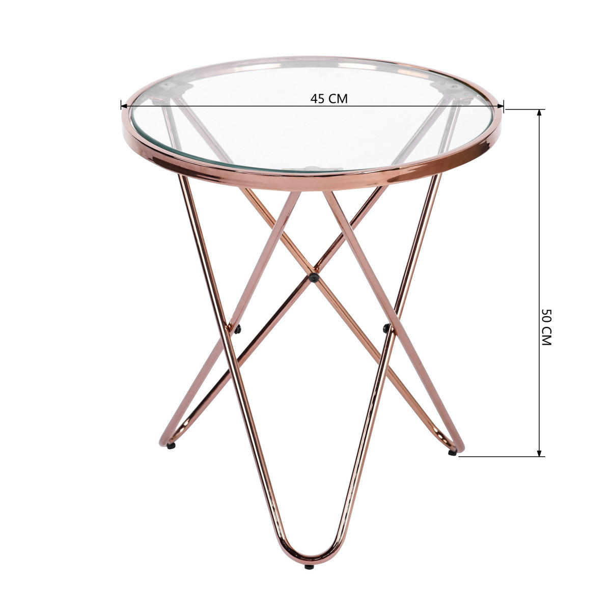 BEISTELLTISCH rundes Glas Roségold - Transparent/Roségold, Glas/Metall (45/45/50cm) - Urban Meuble