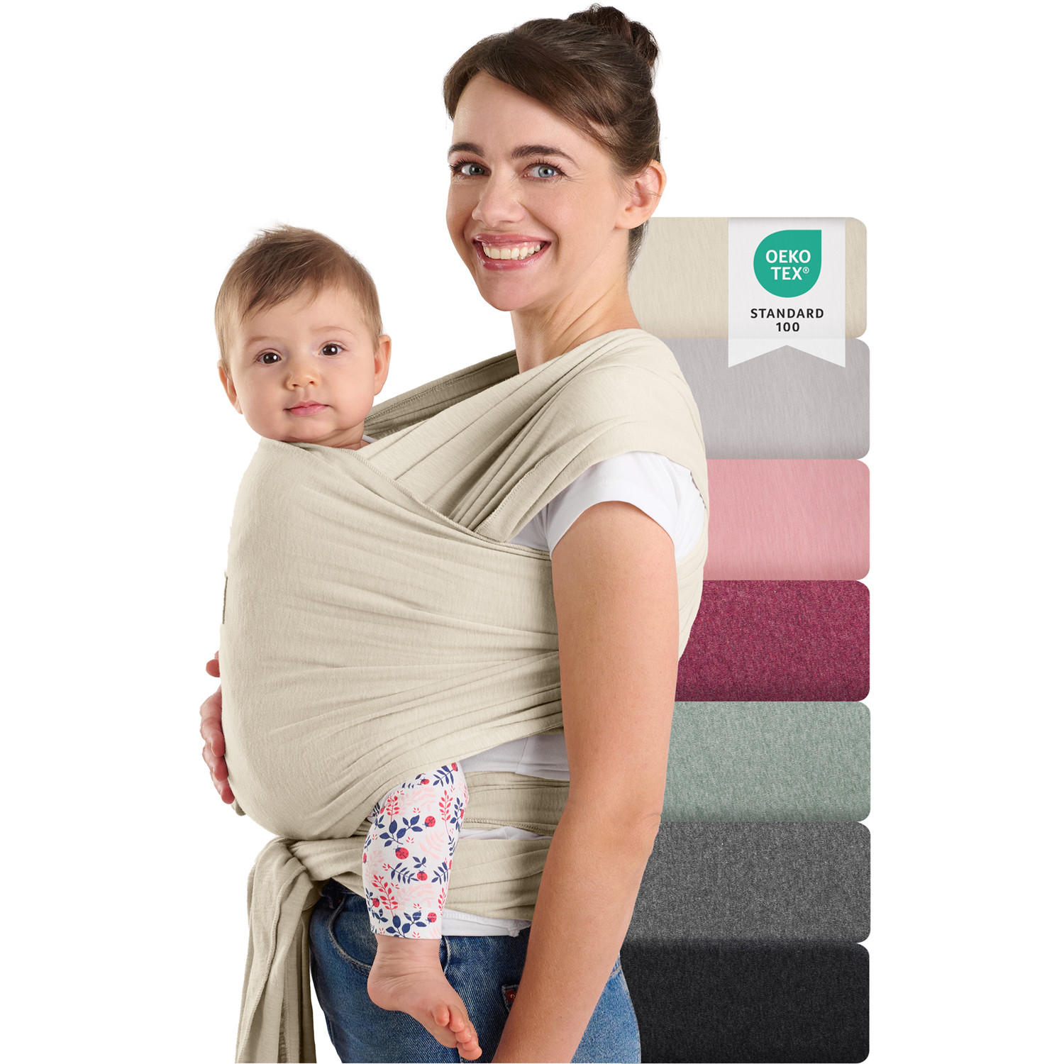 BABYTRAGEN für Neugeborene bis 15 kg - 100% Baumwolle (Ohne Elasthan) - Beige - Beige, Textil (60/5.1cm) - Laleni