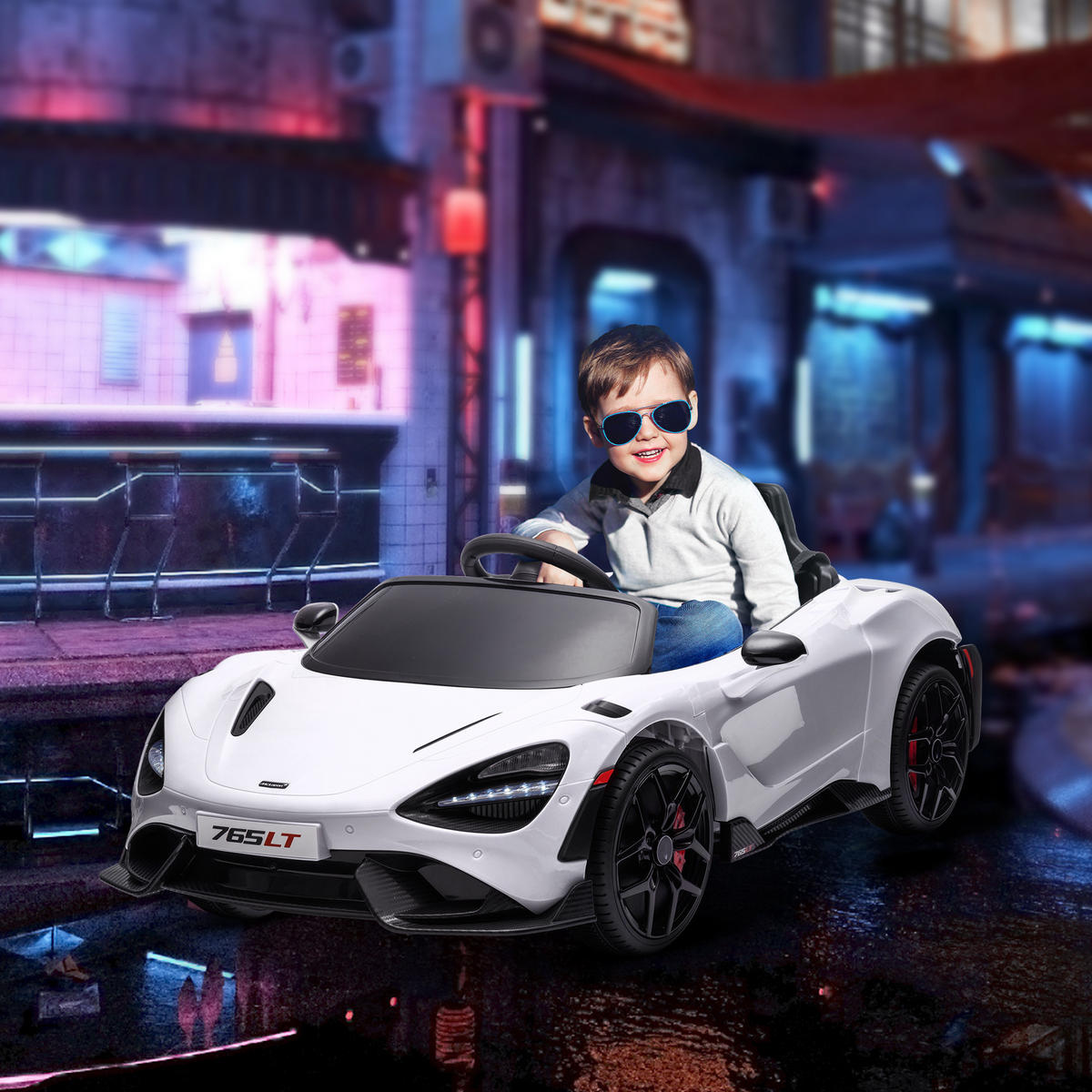 KINDER-ELEKTROAUTO mit Flügeltüren, fernsteuerbar, mit sanftem Antrieb und LED-Lichtern, Weiß - Weiß, Kunststoff/Metall (113/68/44cm) - AIYAPLAY