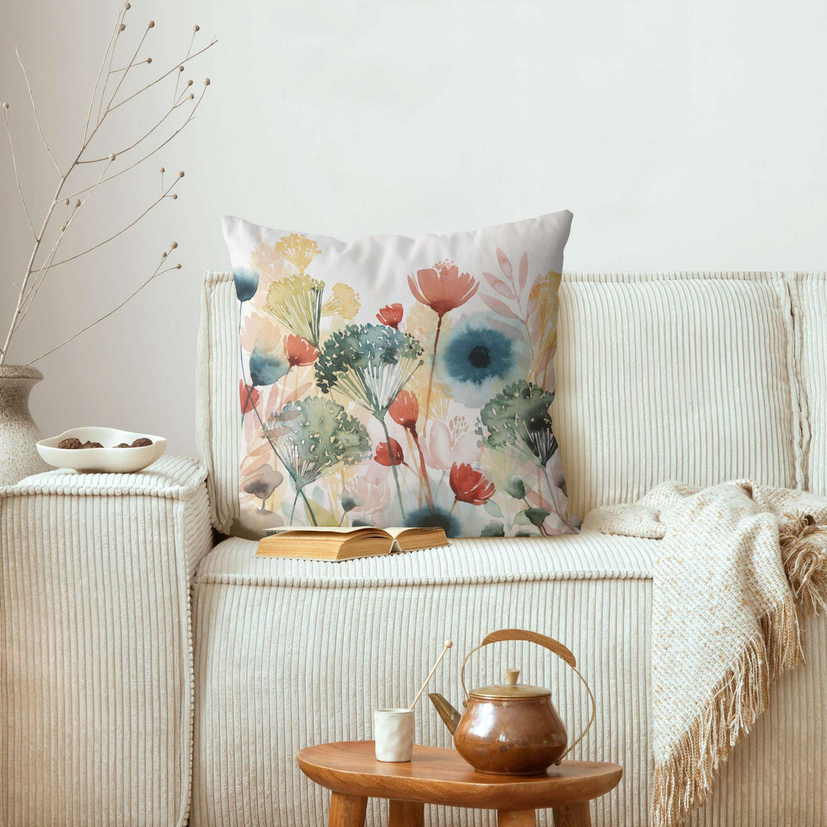 KISSENBEZUG Wildblumen im Sommer I 40/40 cm - Weiß, Textil (40/40cm) - Bilderwelten