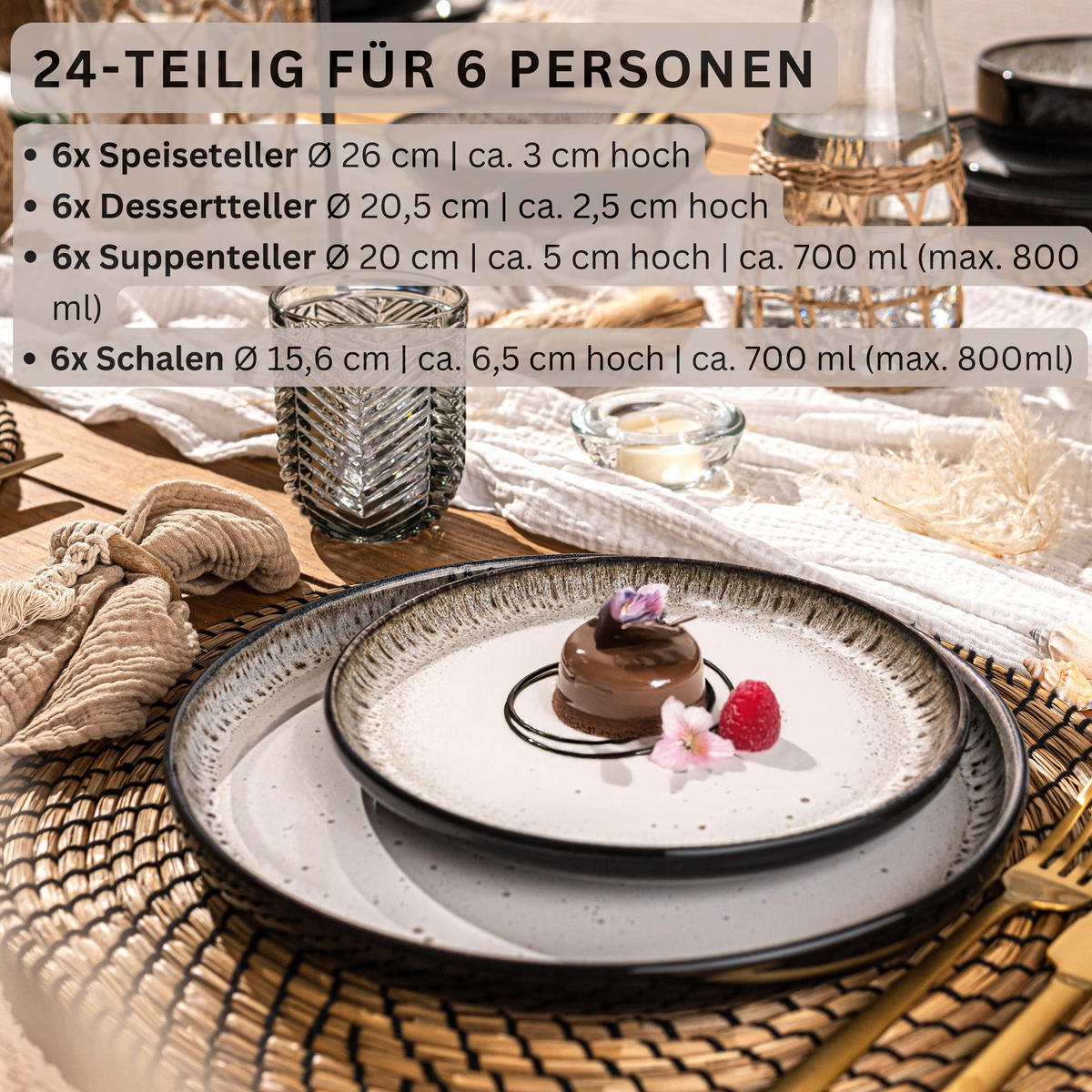 TAFELSERVICE SANSIBAR - 24-teilig aus Steingut - Schwarz, Keramik (44/45/54cm) - Sänger