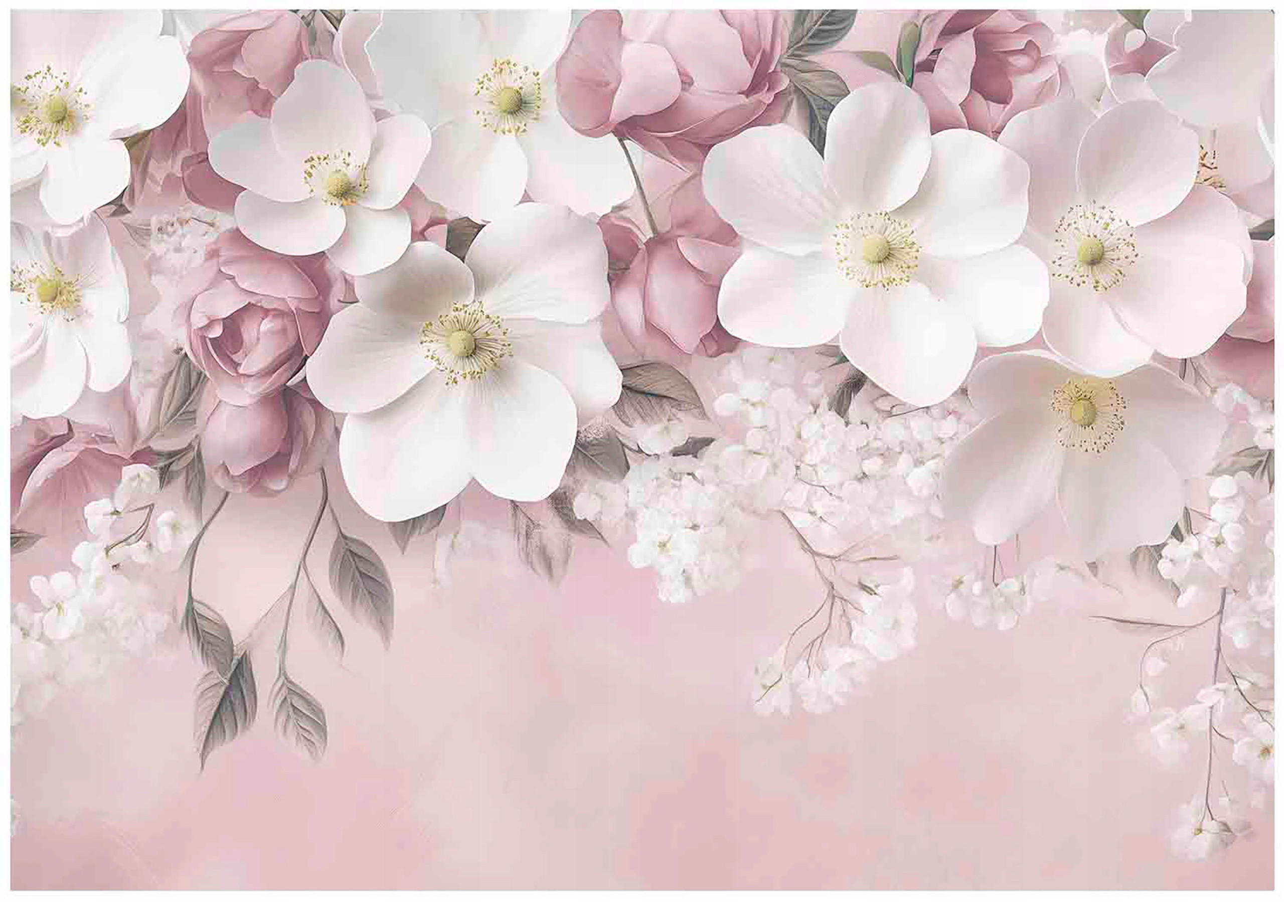 FOTOTAPETE Blumen Betonwand Schlafzimmer 200x140 - Multicolor, Papier (200/140cm) - Wallarena