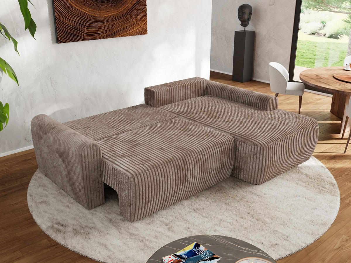 ECKSCHLAFSOFA CUBO L Braun Cord - rechts - Schwarz/Braun, Kunststoff/Textil (187/273cm) - MKS