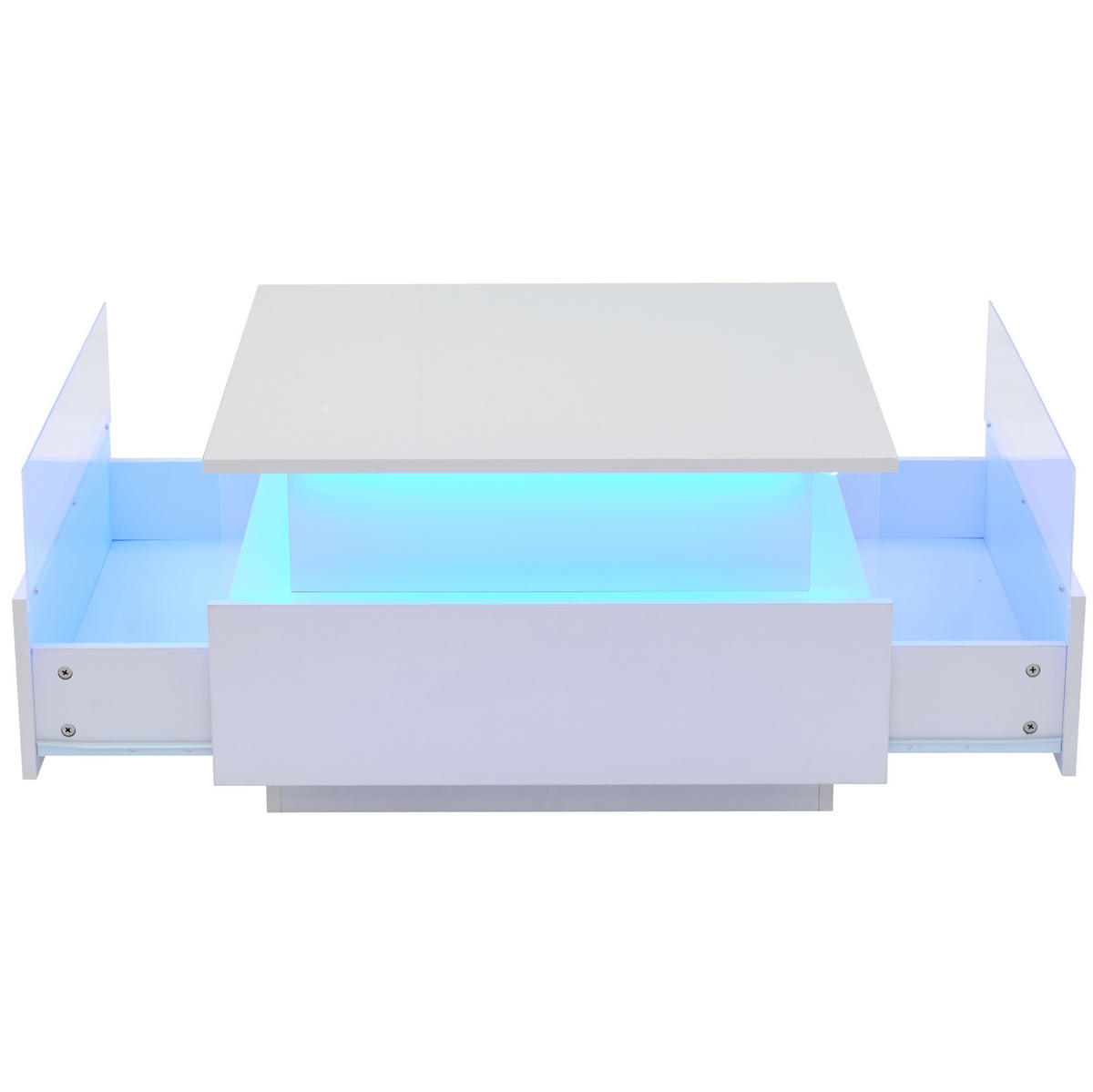 COUCHTISCH, Hochglanz Weiß mit LED und 2 Schubladen, 70/70/41 cm,Weiß - Weiß, Holzwerkstoff (70/70/41cm) - Redom