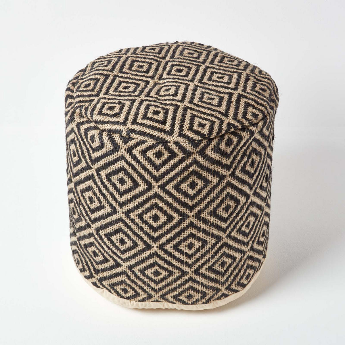 SITZPOUF rund mit Ethno-Muster, 40/40/45 cm - Schwarz, Textil (45/40/45cm) - Homescapes