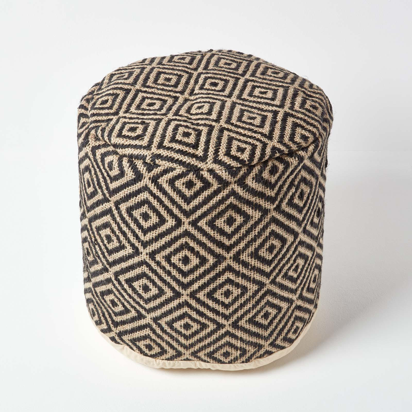 Thumbnail - Homescapes Sitzpouf, Schwarz, Textil, Ethno, Rund, 45x40x45 cm, Wohnzimmer, Hocker, Poufs