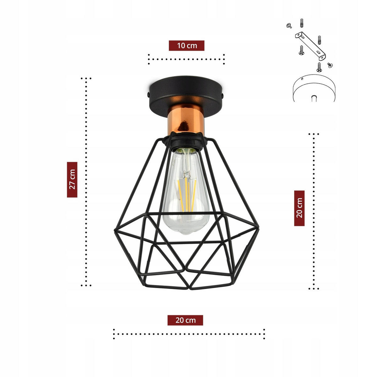 DECKENLEUCHTE EDISON II - Goldfarben/Schwarz, Metall (20/20/27cm) - kiki design