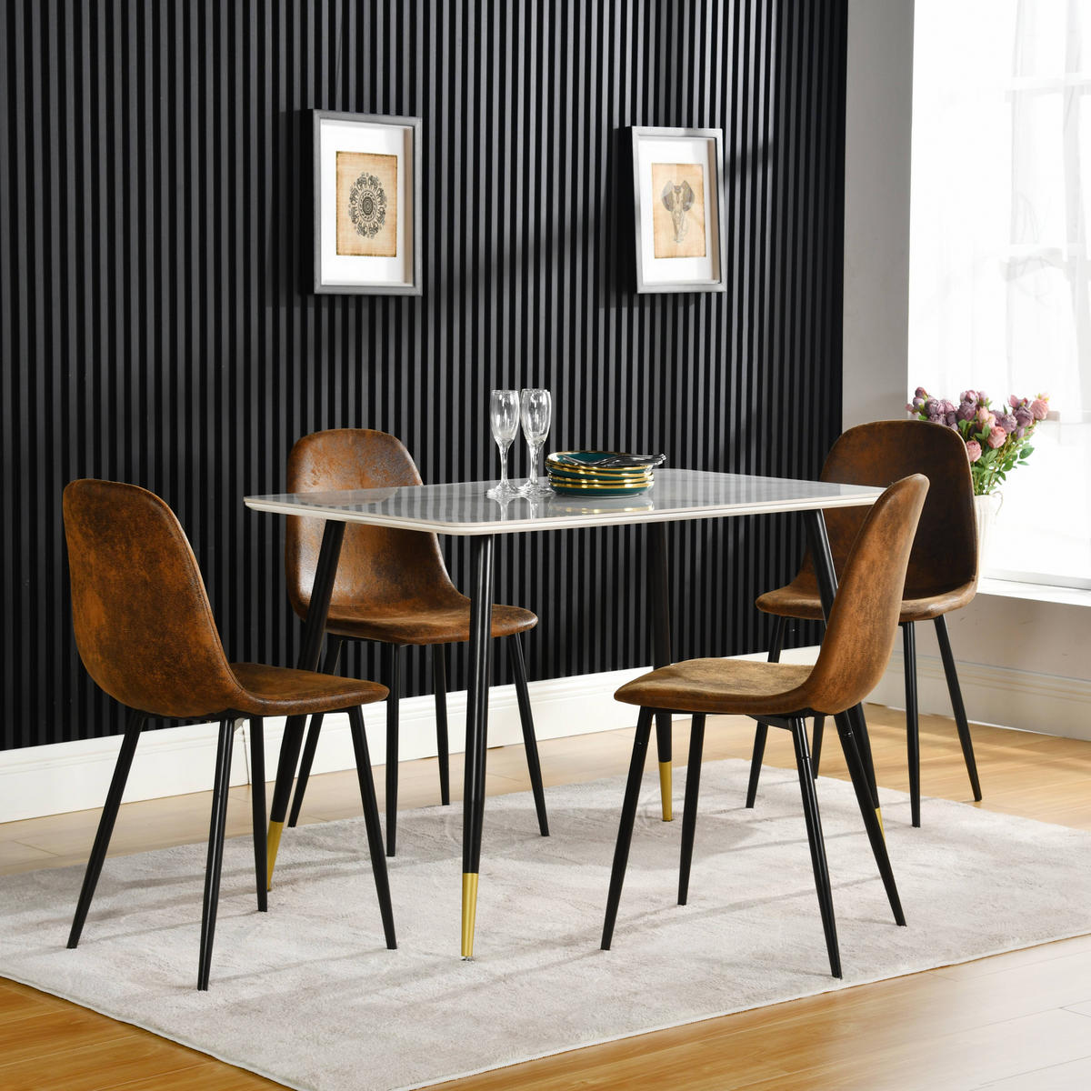 ESSZIMMERSTUHL 4er-Set Stück in Eisen Wildleder - Schwarz/Braun, Holzwerkstoff/Textil (40/86/54cm) - Urban Meuble
