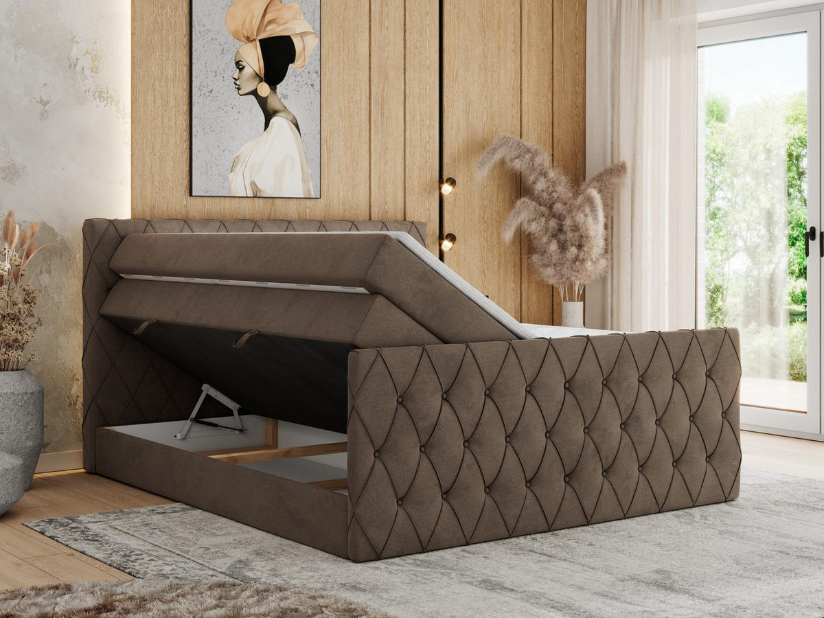 BOXSPRINGBETT MIREN KING DUO 120/200 Braun Velvet - H3 - Braun, Holz/Textil (120/200cm) - MKS