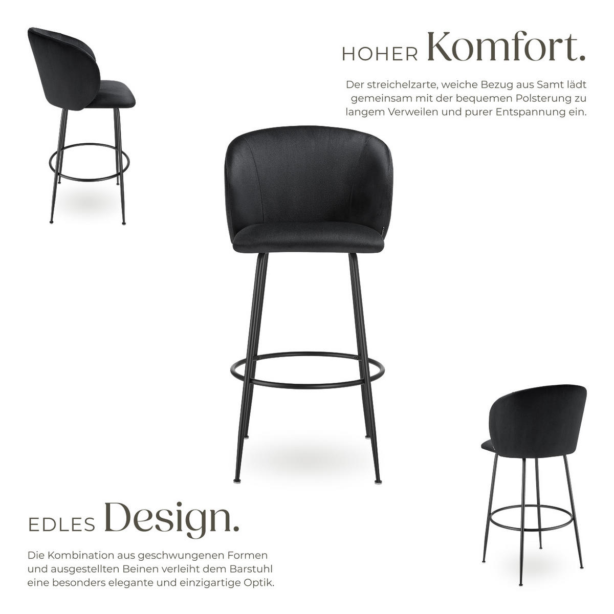 BARSTUHL Luana,51 x 60 x 106 cm, Belastbarkeit 120 kg,schwarz/schwarz - Schwarz, Kunststoff (51/106/60cm) - tectake