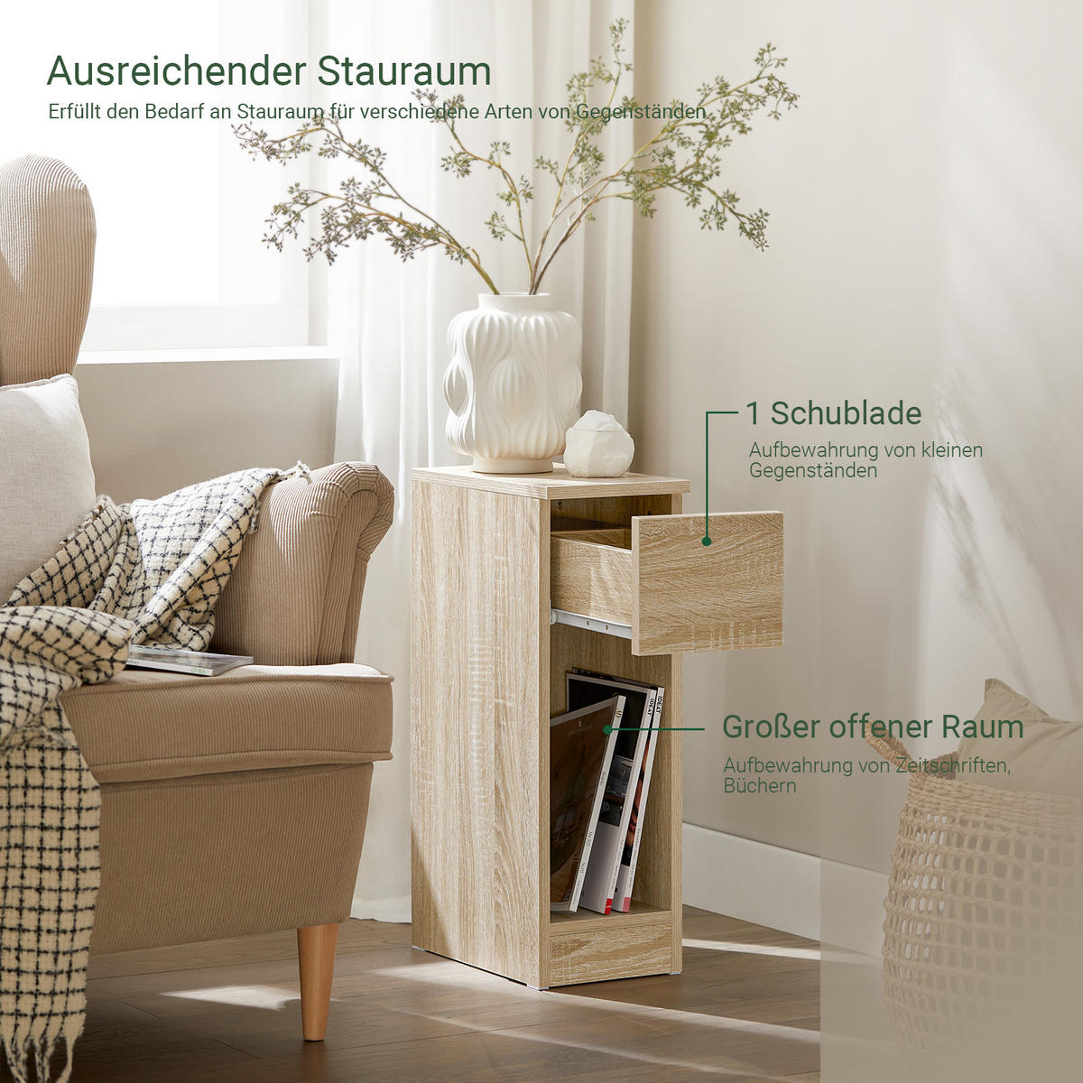 NACHTTISCH Natur - Naturfarben, Holzwerkstoff (20/60/35cm) - SoBuy