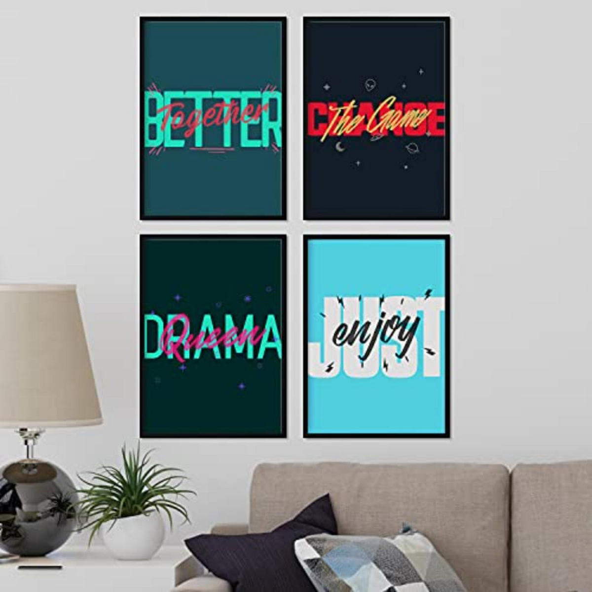 POSTER Set mit 4 blauen und grünen Etikettendesign und Motivationsnachrichten A4 Rahmenlos - Klar, Papier (29.7/3cm) - Nacnic
