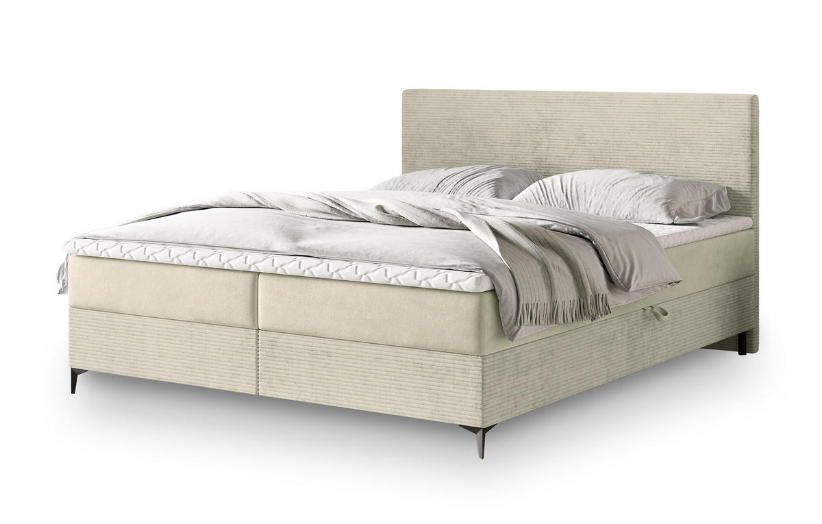 POSTEL BOXSPRING TORREL 160x200 cm, s matrací a úložným prostorem, krémová - krémová, kov/kompozitní dřevo (160/200cm) - MASSENO