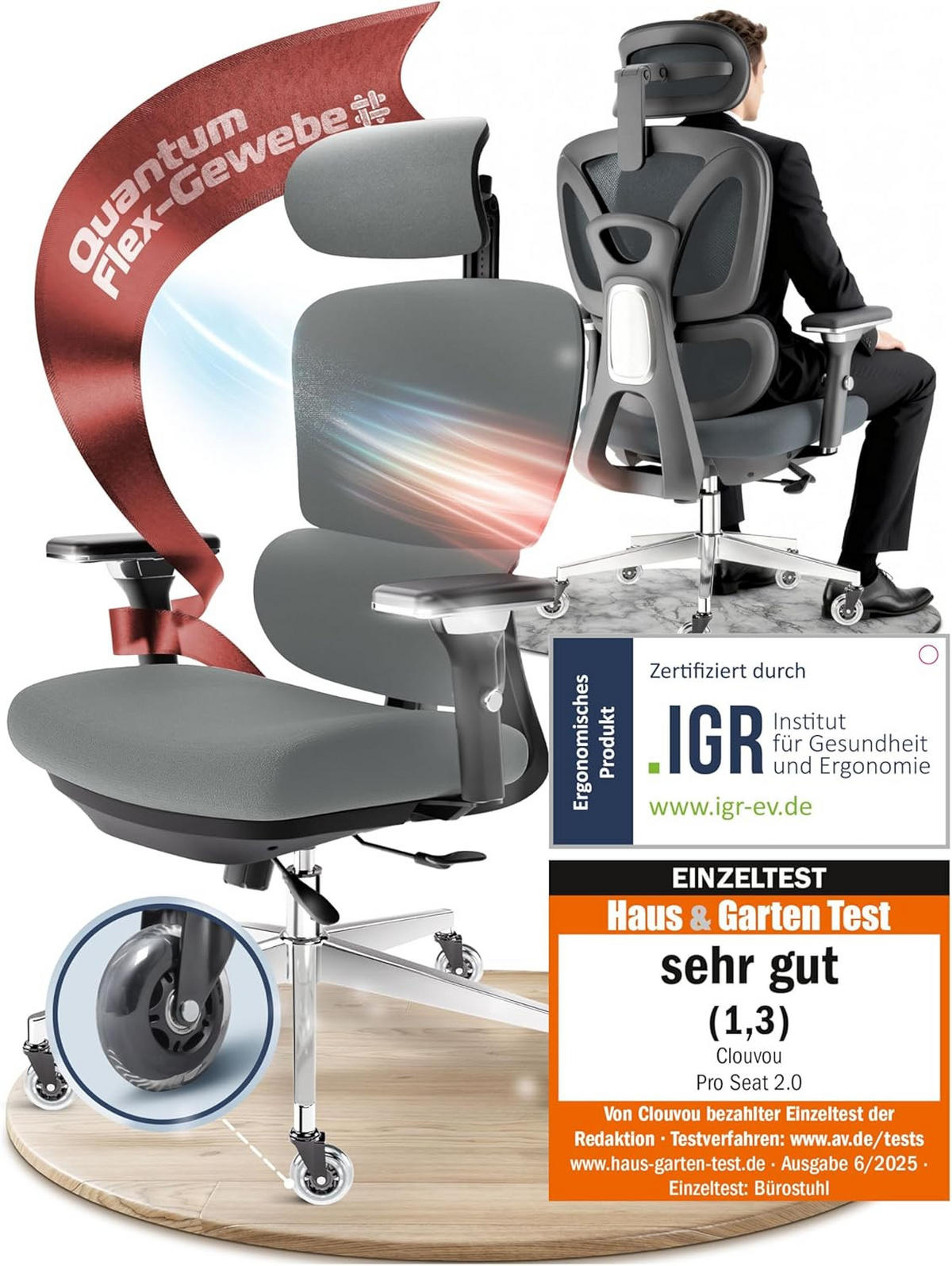 BÜROSTUHL ProSeat Anthrazit - Anthrazit/Silberfarben, Kunststoff/Textil (70/145/70cm) - Clouvou