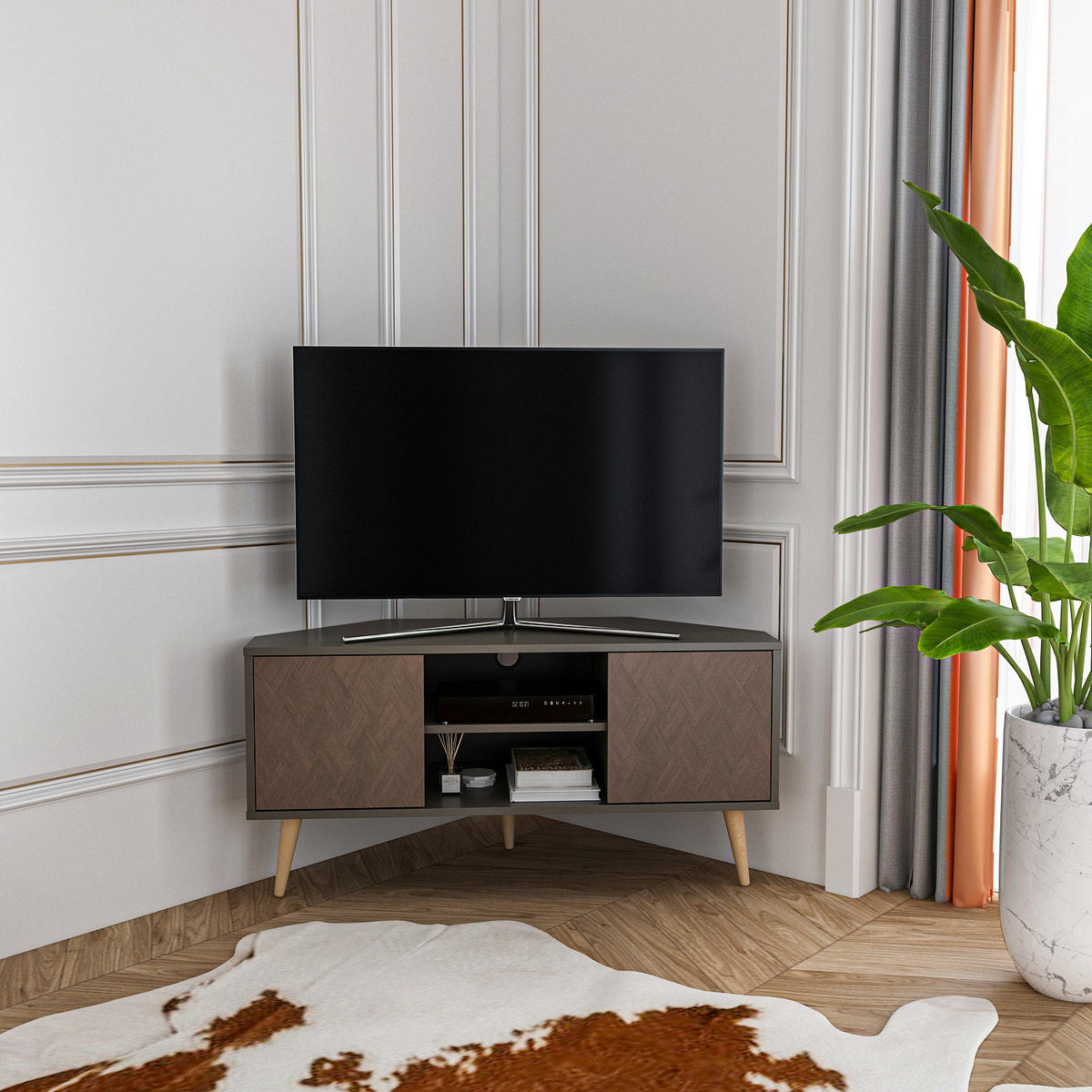 TV-ELEMENT Lesson Kaffeebraun und Galaxy Vintage - Dunkelgrau/Braun, Holzwerkstoff (120/59.8/45cm) - Decorotika