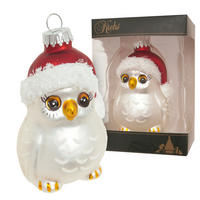 CHRISTBAUMSCHMUCK Eule mit Weihnachtsmütze Silberfarbig 8cm (Glas / 1 Stk.) - Silberfarben, Glas (5/8/4cm) - Krebs Glas Lauscha