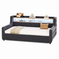 SCHLAFSOFA mit Stauraum 90x200 cm Samt Grau mit LED - Grau, Metall (90/200cm) - Meubliv