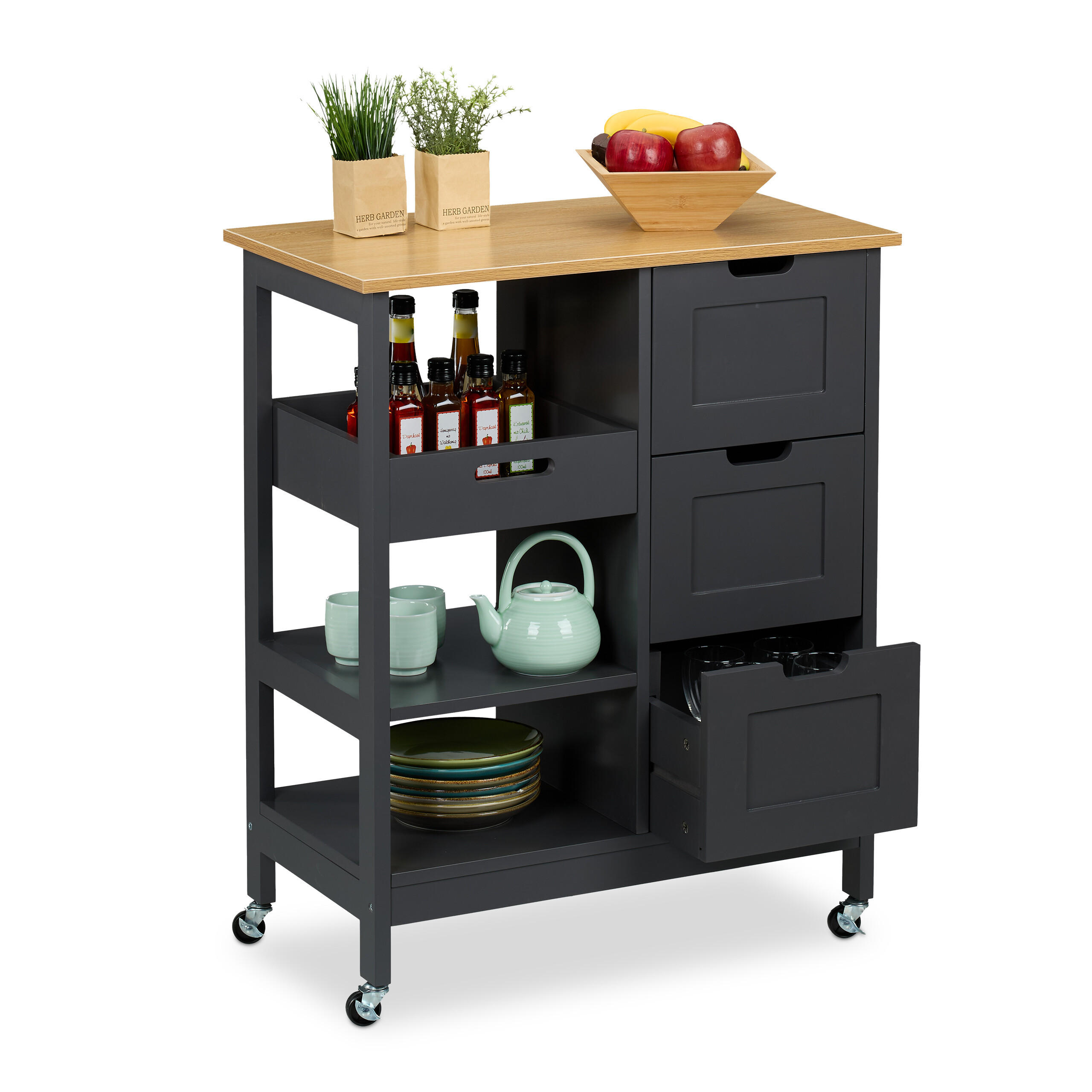 CARUCIOR gri de bucatarie cu blat de lucru 3 sertare 85 cm